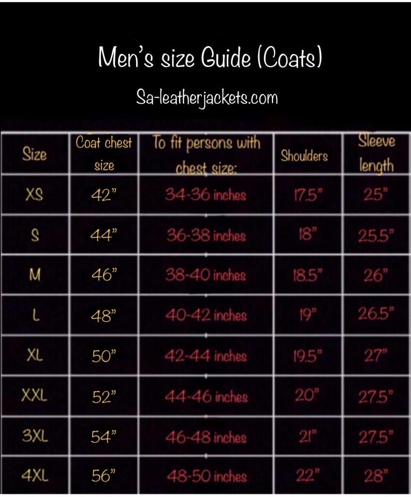 Size Guide – Leather Jackets by SA